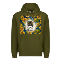 Army Green sunflowers messy bun mama Premium Hoodie - BarkalooDesign