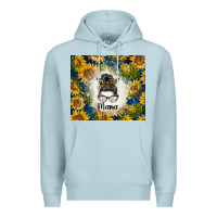 Blue Mist sunflowers messy bun mama Premium Hoodie - BarkalooDesign
