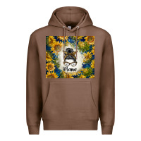 Chestnut sunflowers messy bun mama Premium Hoodie - BarkalooDesign