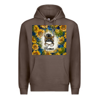 Coffee sunflowers messy bun mama Premium Hoodie - BarkalooDesign