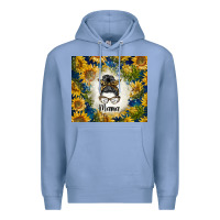 Colony Blue sunflowers messy bun mama Premium Hoodie - BarkalooDesign