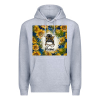 Heather Grey sunflowers messy bun mama Premium Hoodie - BarkalooDesign