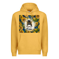 Mustard sunflowers messy bun mama Premium Hoodie - BarkalooDesign