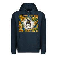 Navy sunflowers messy bun mama Premium Hoodie - BarkalooDesign