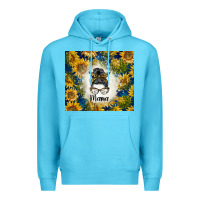 Ocean Blue sunflowers messy bun mama Premium Hoodie - BarkalooDesign