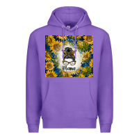 Purple sunflowers messy bun mama Premium Hoodie - BarkalooDesign