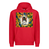 Red sunflowers messy bun mama Premium Hoodie - BarkalooDesign
