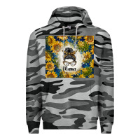 Slate Camo sunflowers messy bun mama Premium Hoodie - BarkalooDesign