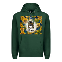 Sports Green sunflowers messy bun mama Premium Hoodie - BarkalooDesign