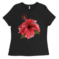Black Puerto Rican Hibiscus Flower Illustrations Ladies Tee - LillyAllenDesigns