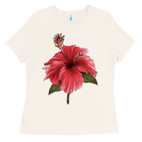 Bone Puerto Rican Hibiscus Flower Illustrations Ladies Tee - LillyAllenDesigns