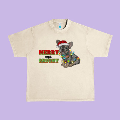Merry And Bright French Bulldog Urban Heavy Tee Designed By Ranaportraitstore