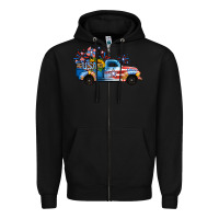 Black USA 4th of July Sunflower Truck Zipper Hoodie - Jasminsmagicworld