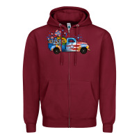 Burgundy USA 4th of July Sunflower Truck Zipper Hoodie - Jasminsmagicworld