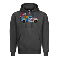 Charcoal Heather USA 4th of July Sunflower Truck Zipper Hoodie - Jasminsmagicworld