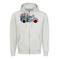 Dove Grey USA 4th of July Sunflower Truck Zipper Hoodie - Jasminsmagicworld