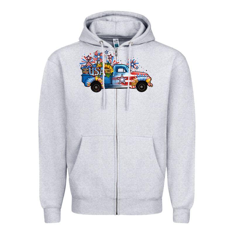 Usa 4th Of July Sunflower Truck Zipper Hoodie by Jasminsmagicworld | Teevron