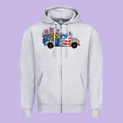 Usa 4th Of July Sunflower Truck Zipper Hoodie Designed By Jasminsmagicworld