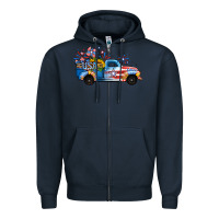 Navy USA 4th of July Sunflower Truck Zipper Hoodie - Jasminsmagicworld