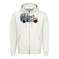 Oatmeal Heather USA 4th of July Sunflower Truck Zipper Hoodie - Jasminsmagicworld