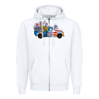 White USA 4th of July Sunflower Truck Zipper Hoodie - Jasminsmagicworld