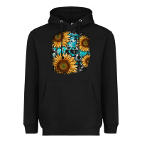 Black sunflower cowhide and turquoise patches Heavyweight Hoodie - RanaPortraitStore