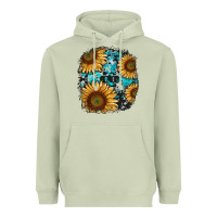 Matcha sunflower cowhide and turquoise patches Heavyweight Hoodie - RanaPortraitStore