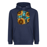 Navy sunflower cowhide and turquoise patches Heavyweight Hoodie - RanaPortraitStore