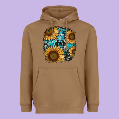 Sunflower Cowhide And Turquoise Patches Heavyweight Hoodie Designed By Ranaportraitstore