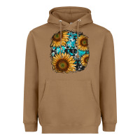 Toasted Coconut sunflower cowhide and turquoise patches Heavyweight Hoodie - RanaPortraitStore
