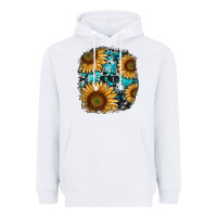 White sunflower cowhide and turquoise patches Heavyweight Hoodie - RanaPortraitStore