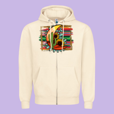 Desert Moon With Serape Background Zipper Hoodie Designed By Jasminsmagicworld