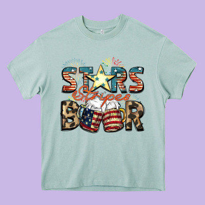 Stars Stripes Beer Heavy Core Tee Designed By Fadigitalartstudio