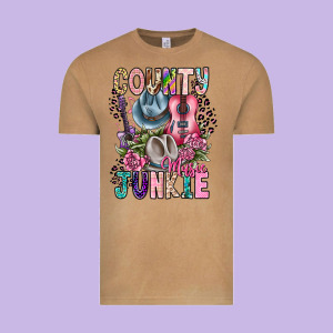 Country Music Junkie Vintage Tee Designed By Cowhidedigitalart