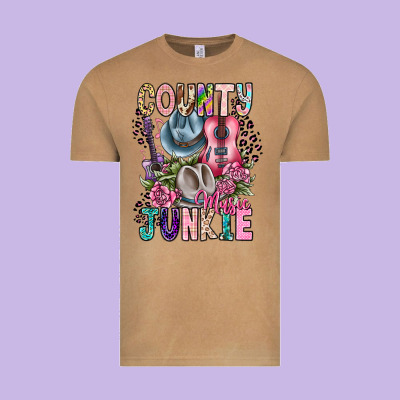 Country Music Junkie Vintage Tee Designed By Cowhidedigitalart