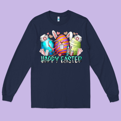 Happy Easter Day Eggs Nurse Long Sleeve Tee Designed By Racoondesign