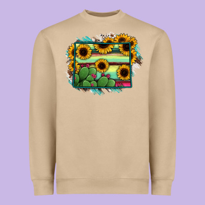Wyoming Map Sunflower Cactus Serape Heavyweight Sweatshirt Designed By Ranaportraitstore