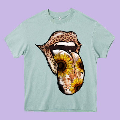 Leopard Sunflower Tongue Heavy Core Tee Designed By Jasminsmagicworld