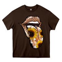 Chocolate Brown Leopard Sunflower Tongue Heavy Core Tee - Jasminsmagicworld