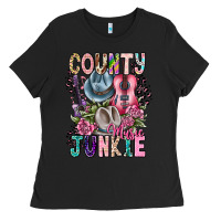 Black country music junkie Ladies Tee - CowhideDigitalArt