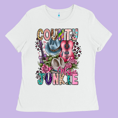 Country Music Junkie Ladies Tee Designed By Cowhidedigitalart