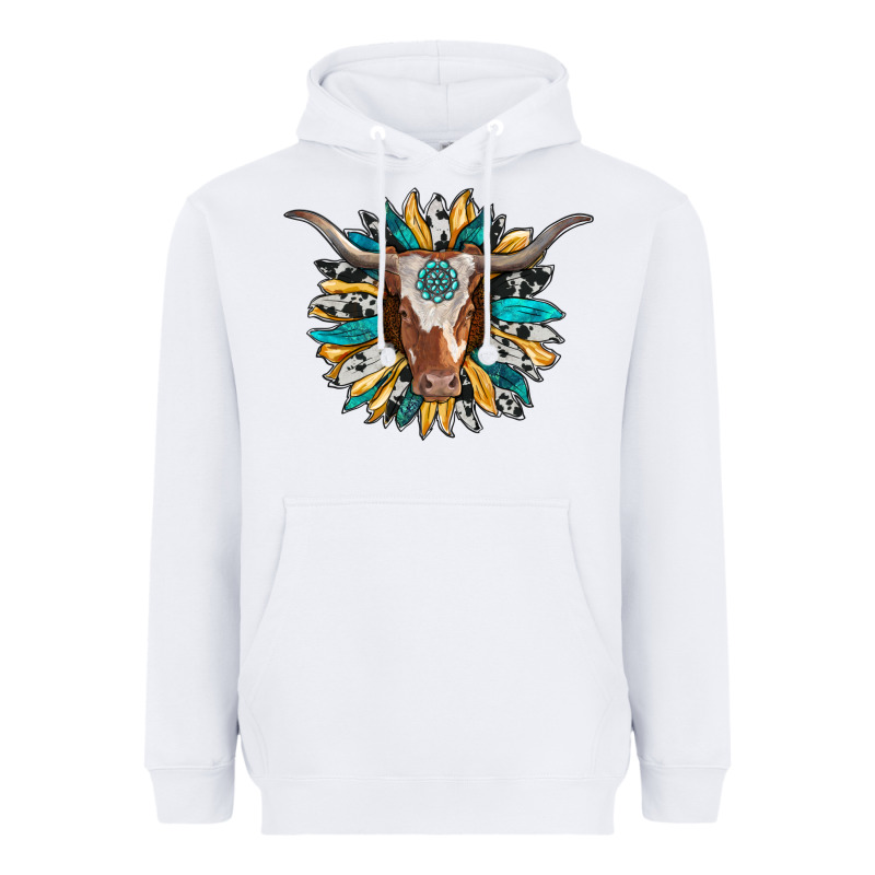 Texas Longhorn Sunflower Background Heavyweight Hoodie by RanaPortraitStore | Teevron