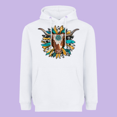 Texas Longhorn Sunflower Background Heavyweight Hoodie Designed By Ranaportraitstore