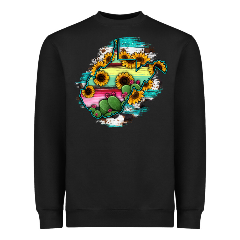 West Virginia Map Sunflower Cactus Serape Heavyweight Sweatshirt by RanaPortraitStore | Teevron