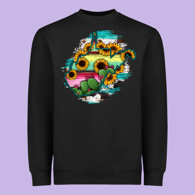 West Virginia Map Sunflower Cactus Serape Heavyweight Sweatshirt Designed By Ranaportraitstore