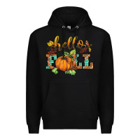 Black hello fall pumpkin Premium Hoodie - BarkalooDesign