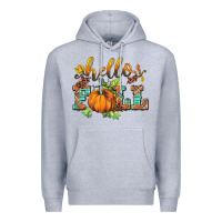 Heather Grey hello fall pumpkin Premium Hoodie - BarkalooDesign