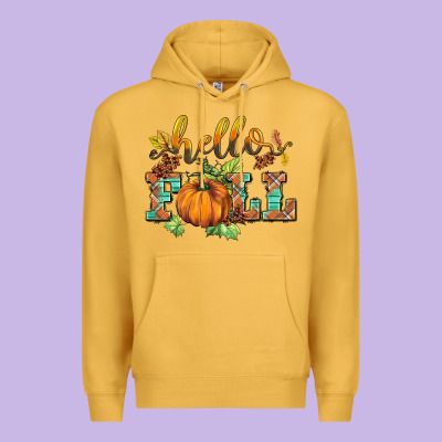 Hello Fall Pumpkin Premium Hoodie Designed By Barkaloodesign