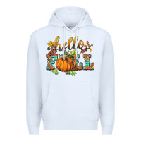 White hello fall pumpkin Premium Hoodie - BarkalooDesign