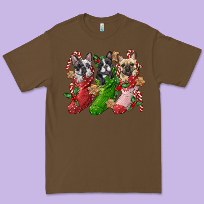 French Bulldog With Christmas Socks Premium Tee Designed By Fadigitalartstudio